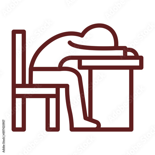Tired Vector Line Maroon Icon Design