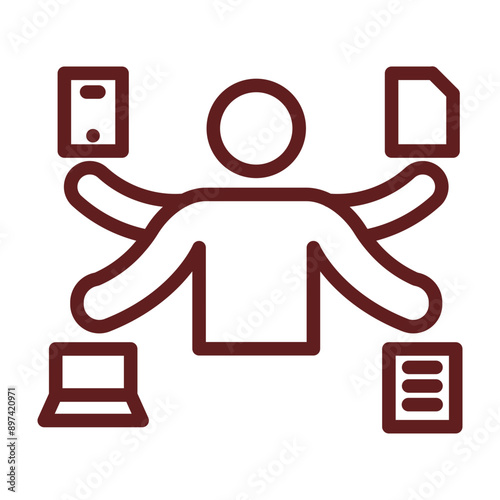 Multitask Vector Line Maroon Icon Design