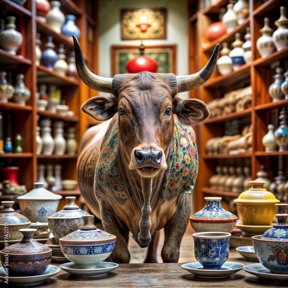 bull in the china shop idiom illustration. bull in the china shop idiom illustration.