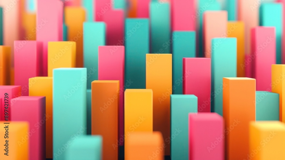 Abstract colorful geometric 3D blocks in pink, teal, and orange creating a vibrant and dynamic pattern, perfect for backgrounds or graphic design. Abstract colorful geometric 3D blocks in pink, teal, and orange creating a vibrant and dynamic pattern, perfect for backgrounds or graphic design.