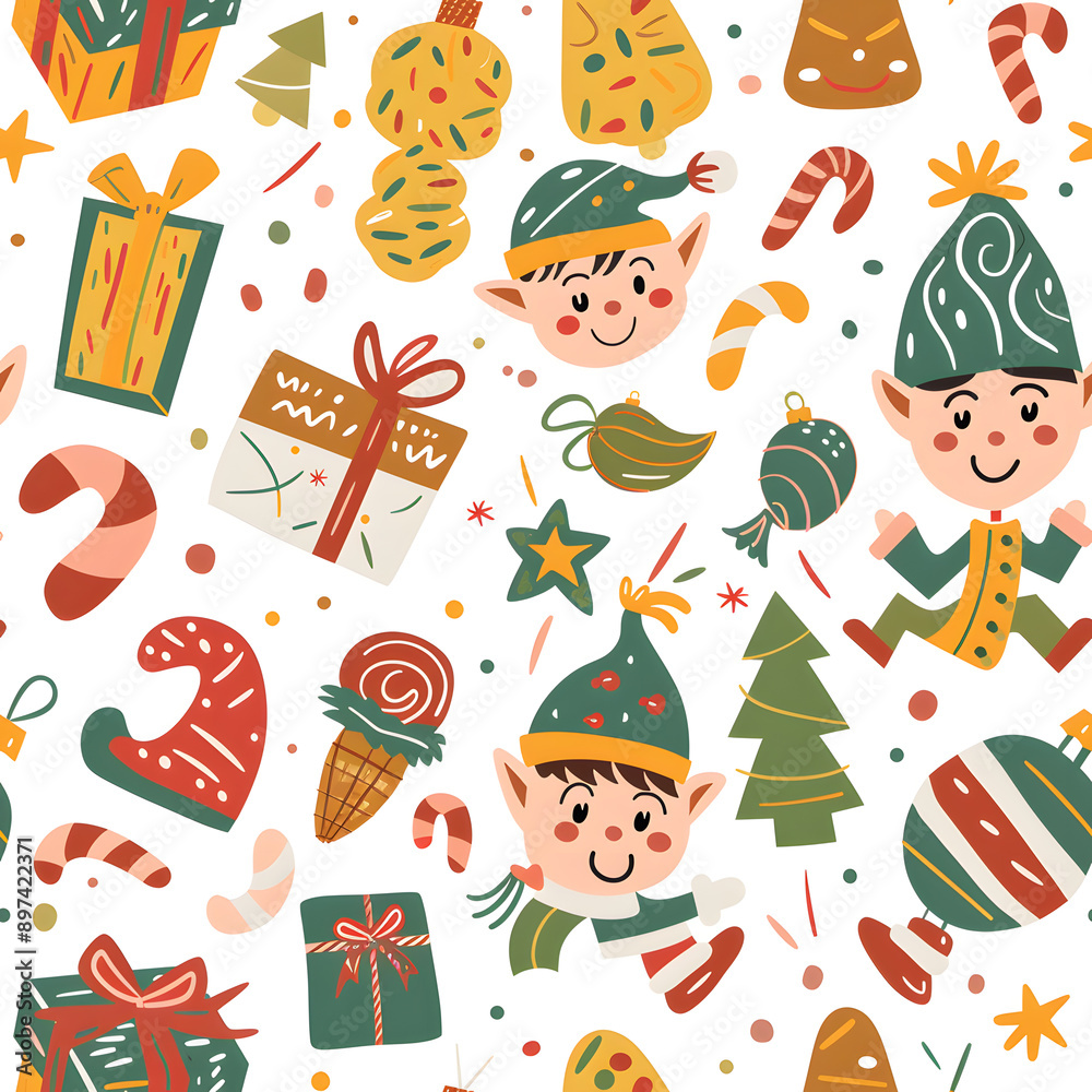 2D illustrated New Year card in a cute graphic style seamless pattern. 2D illustrated New Year card in a cute graphic style seamless pattern.