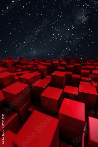 Cherry red 3D blocks illustrate sharp market gains against a dark starlit night.