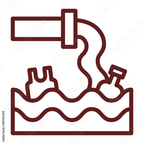 Wastewater Discharge Vector Line Maroon Icon Design
