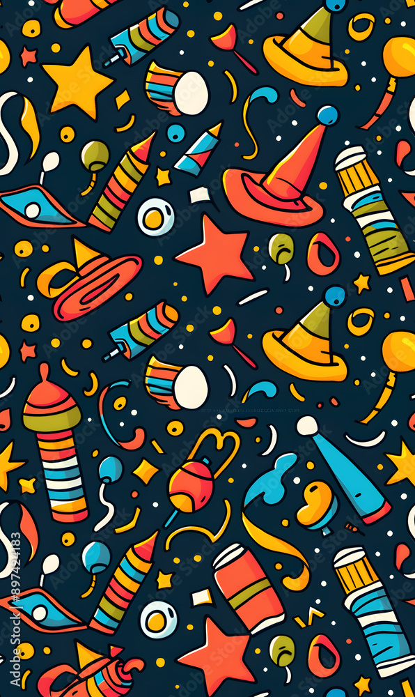 Naklejka premium 2D illustrated New Year card in a cute graphic style seamless pattern.