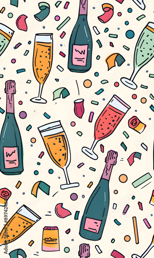 2D illustrated New Year card in a cute graphic style seamless pattern. 2D illustrated New Year card in a cute graphic style seamless pattern.