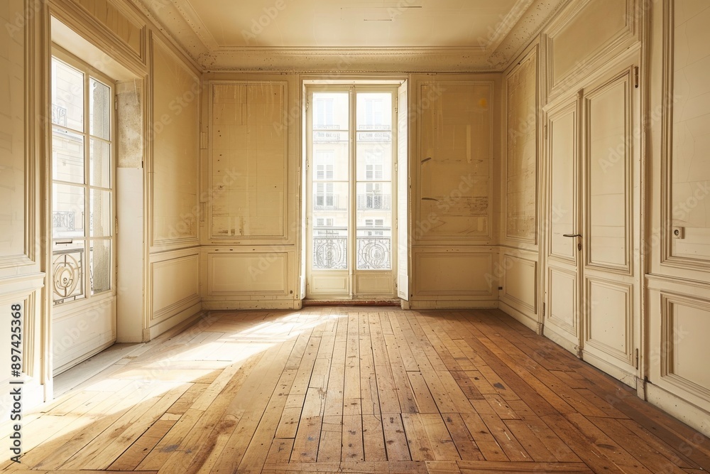 Interior of an empty room with parquet floor. Interior of an empty room with parquet floor.
