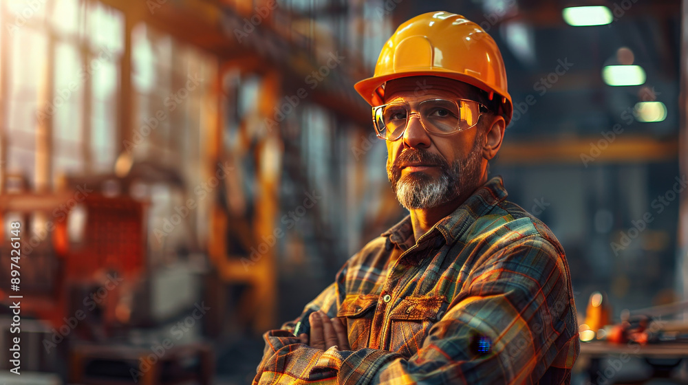 Construction worker with helmet and tools, Labor Day theme Construction worker with helmet and tools, Labor Day theme