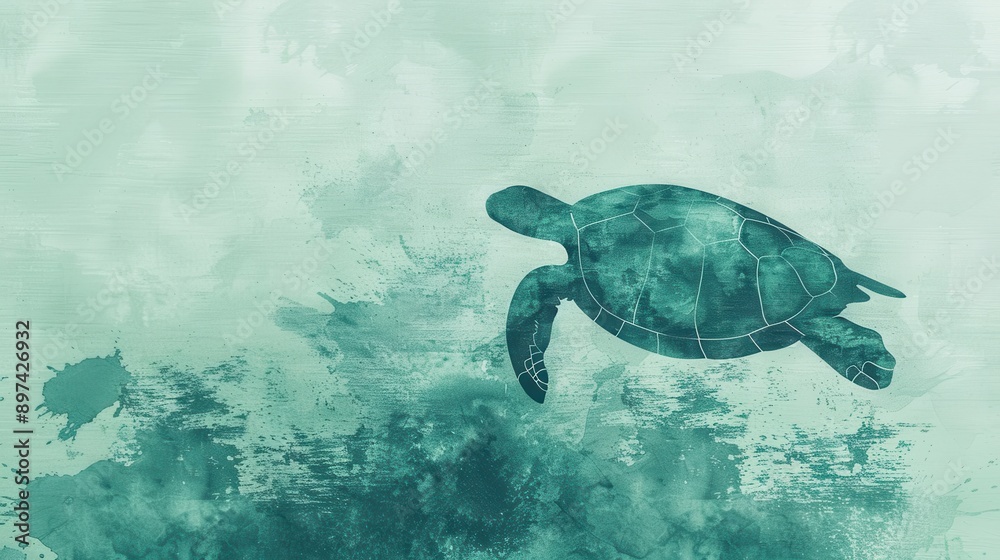 Obraz premium An illustrator design of a minimal green turtle pattern, soft pastel colors, with free space for text on the right side, near a subtle gradient background