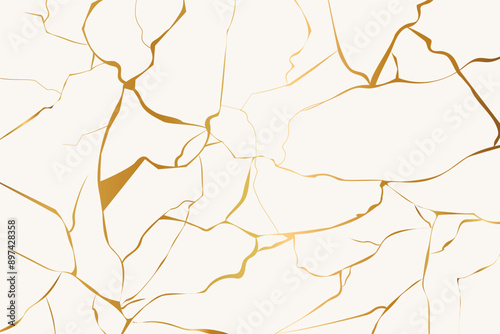 Kintsugi gold simple break lines, asian geaometric crackle. Surface with crack print, effect. Moderm cover golden broken texture.