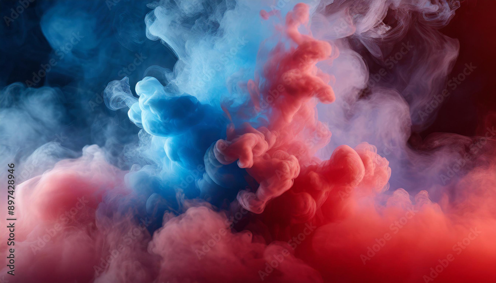 Dynamic Interplay of Red and Blue Smoke in Abstract Fluid Motion. USA flag. Patriotic background banner texture with kopi space for pride celebration election president vote Dynamic Interplay of Red and Blue Smoke in Abstract Fluid Motion. USA flag. Patriotic background banner texture with kopi space for pride celebration election president vote