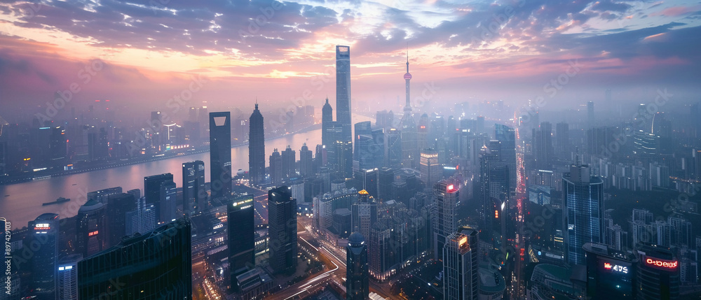 Fototapeta premium Chinese tech companies challenge US dominance in global cloud computing services.