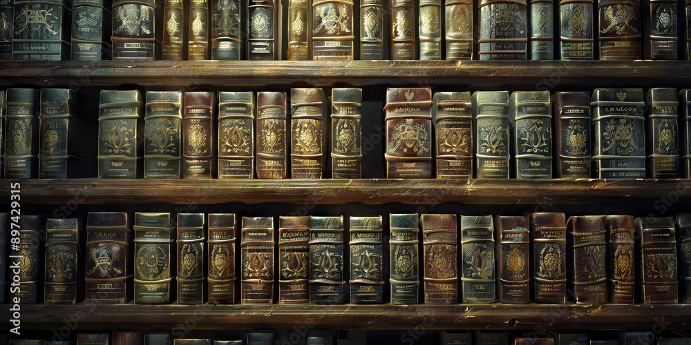 Sacred Vault: Rows of ornate hymnals and Bibles, carefully arranged on shelves within an intricate wooden bookcase Sacred Vault: Rows of ornate hymnals and Bibles, carefully arranged on shelves within an intricate wooden bookcase