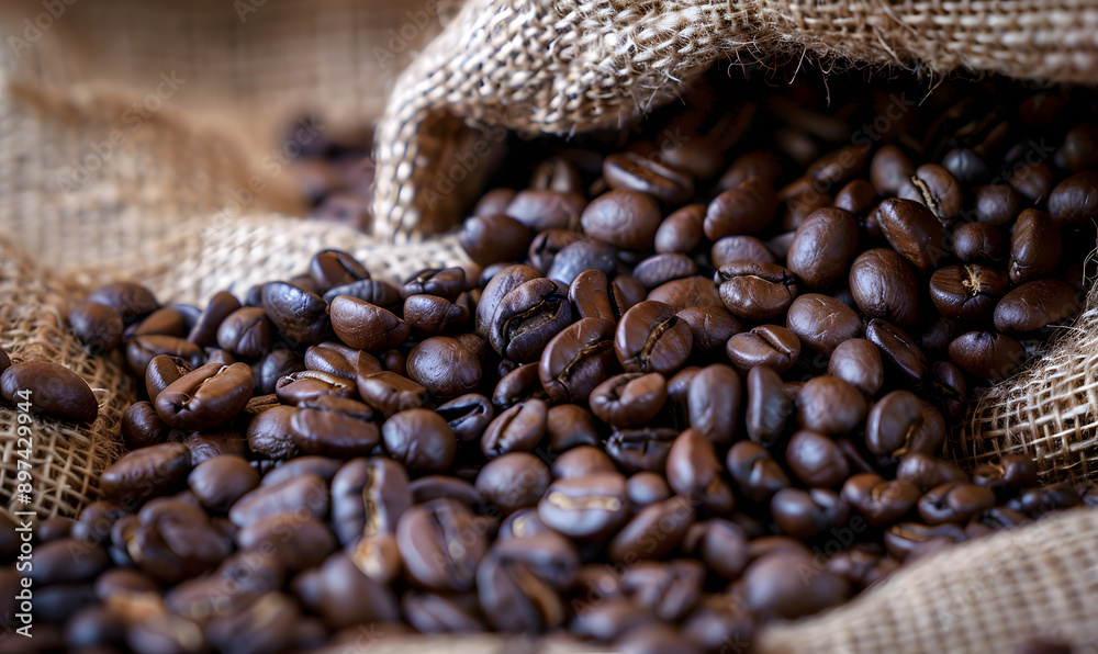 Fototapeta premium Pictures of coffee and coffee beans, coffee plants