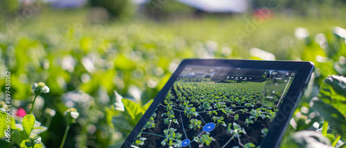 Close-up view of a tablet displaying agricultural analytics