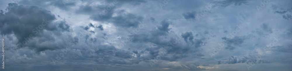 Russia, south of Western Siberia. Panoramic view of the evening sky with the setting sun and colorful clouds. Russia, south of Western Siberia. Panoramic view of the evening sky with the setting sun and colorful clouds.