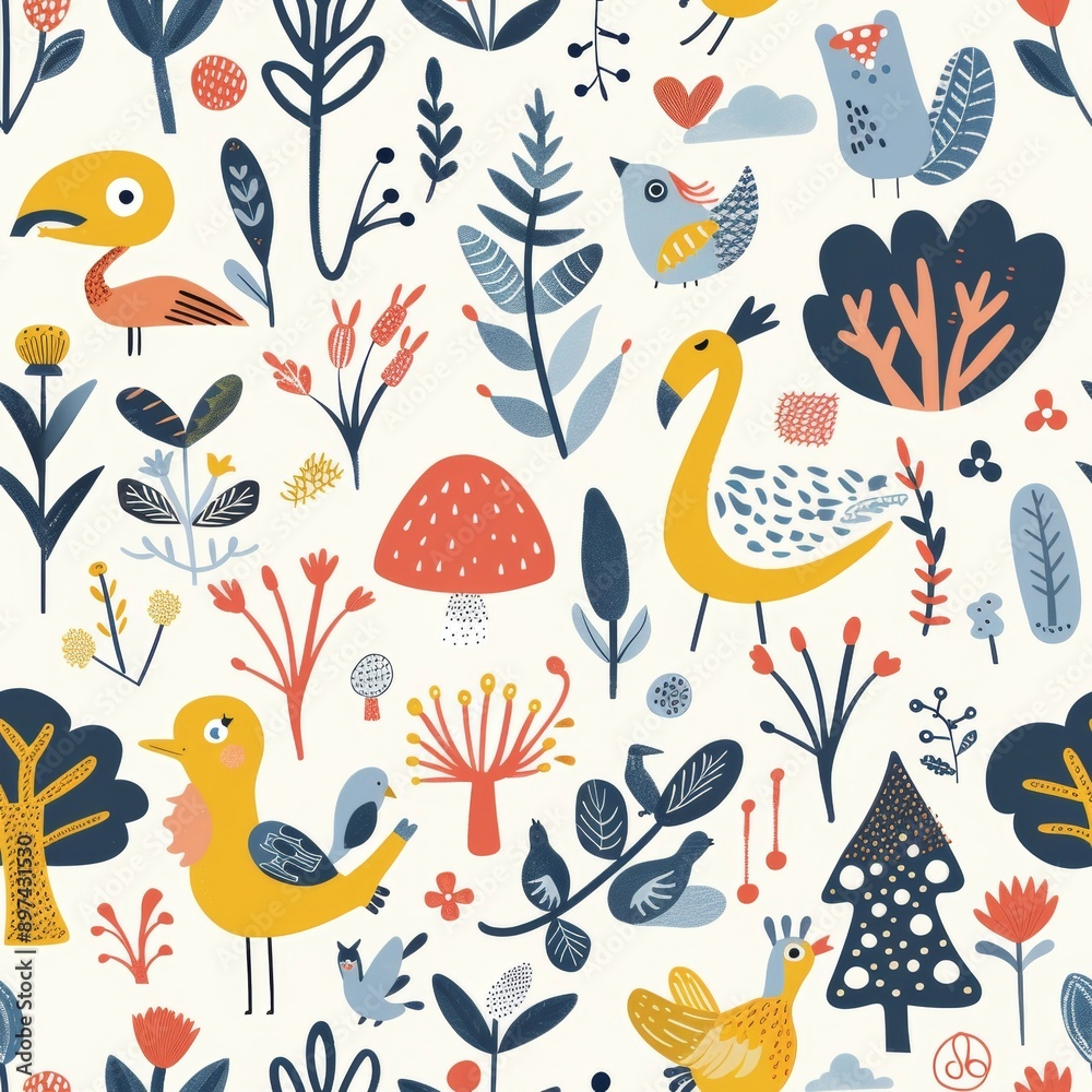 Children drawings seamless pattern, child room wallpaper