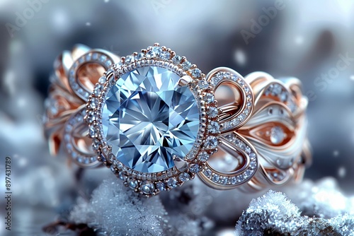 Exquisite Diamond Ring with Intricate Gold Detailing. Luxurious Jewelry.