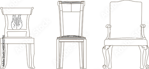 Sketch illustration silhouette vector drawing detail interior architectural design classic vintage ethnic traditional old table furniture