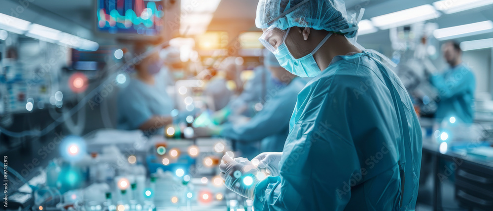 Precision in the Operating Room: A skilled surgeon, masked and gowned, operates with unwavering focus amidst a team of medical professionals in a state-of-the-art surgical theater. Precision in the Operating Room: A skilled surgeon, masked and gowned, operates with unwavering focus amidst a team of medical professionals in a state-of-the-art surgical theater.