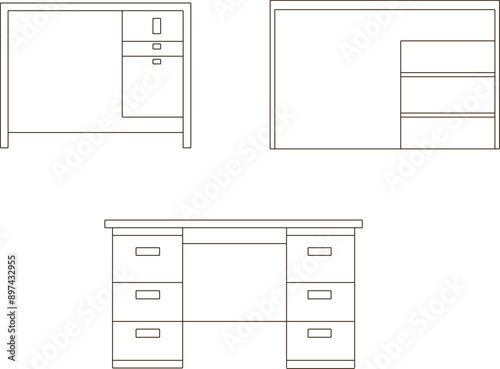 Vector silhouette illustration sketch detailed drawing of interior architectural design of work desk furniture for office employees
