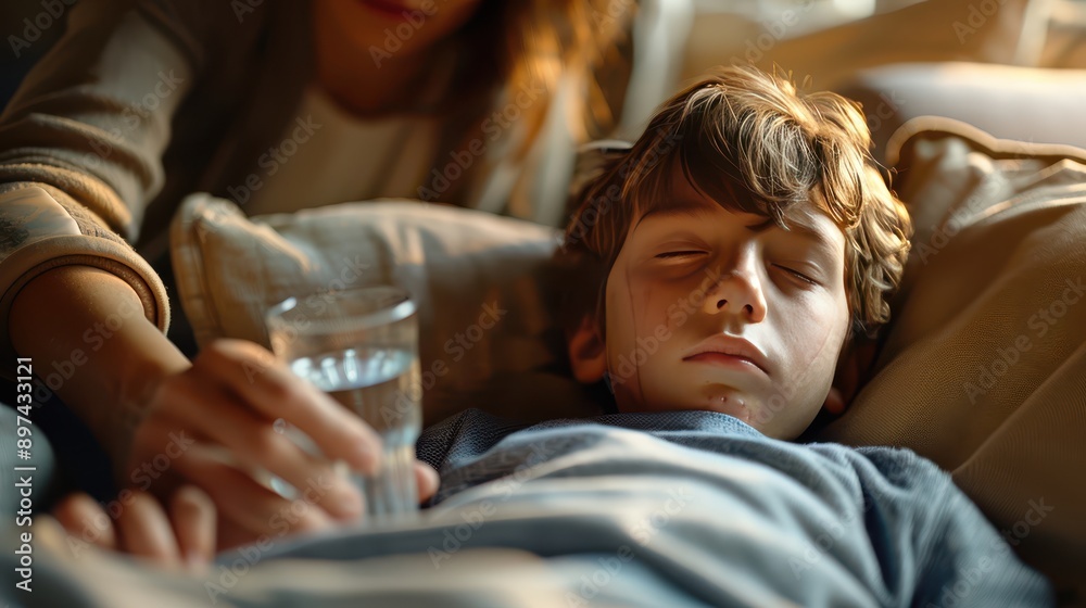 Concerned Parent Checking Temperature of Child with High Fever at Home - Hyper-Realistic 8K Digital Photo Concerned Parent Checking Temperature of Child with High Fever at Home - Hyper-Realistic 8K Digital Photo