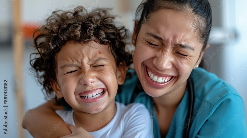 Compassionate Nurse Comforting Child After Painful Injection for Dengue Fever Treatment in Hyper-Realistic 8K Photography
