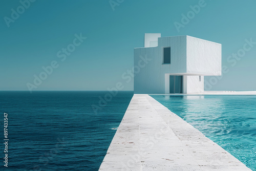 Modern buildings by the lake. Empty architectural background.