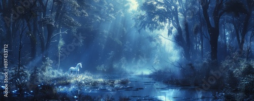 An enchanted glade where unicorns graze and fairies dance in the moonlight.