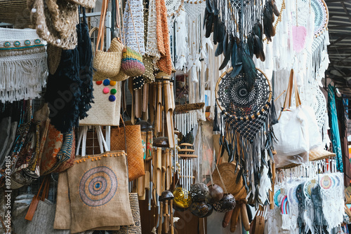 Traditional Thai crafts and souvenirs decorate an old market shop