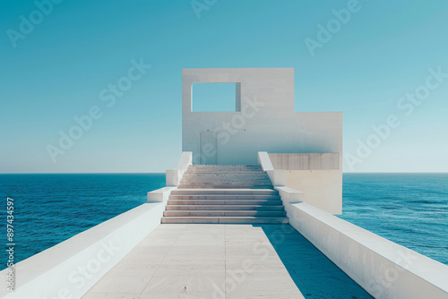 Modern buildings by the lake. Empty architectural background.