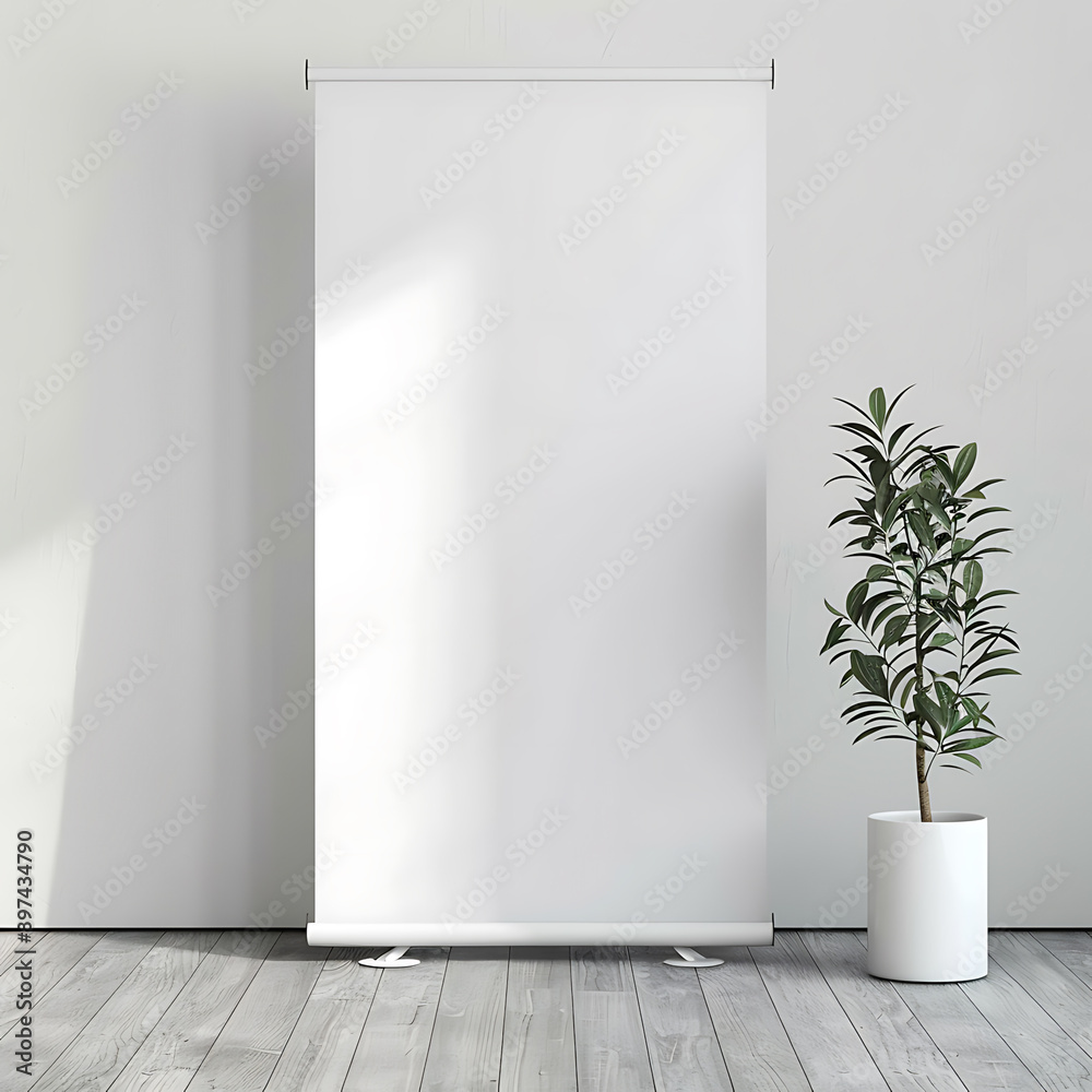 Roll up banner in the Isolated background. Verticle blank white poster mockup for advertisement offers, and marketing. AI generated Roll up banner in the Isolated background. Verticle blank white poster mockup for advertisement offers, and marketing. AI generated