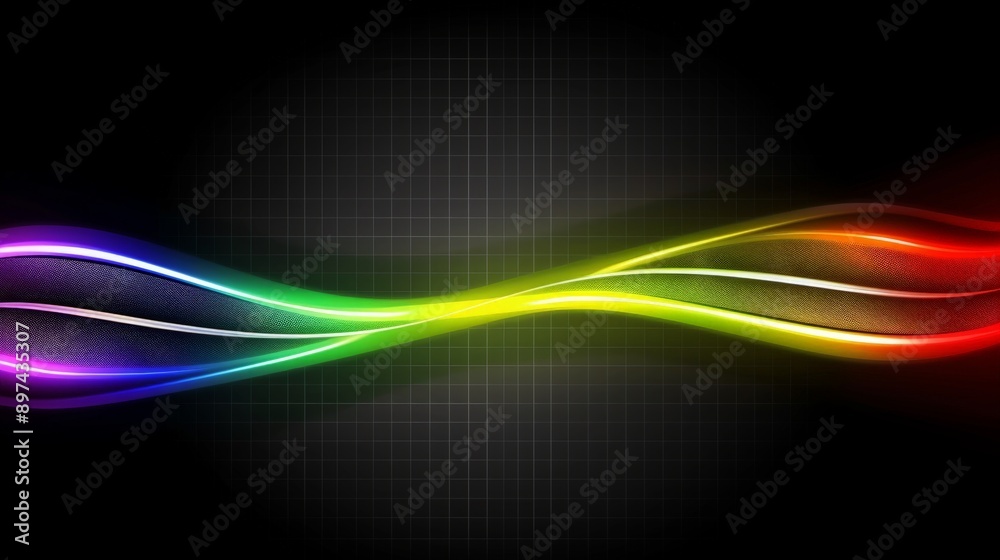 Naklejka premium Captivating rainbow light wave gracefully cascades against a dark backdrop, forming a vibrant and modern pattern