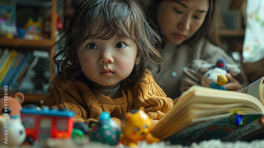 Healing at Home: Comforting Scene of Child Recovering from Dengue Fever with Parent and Toys - Realistic 8K Photography