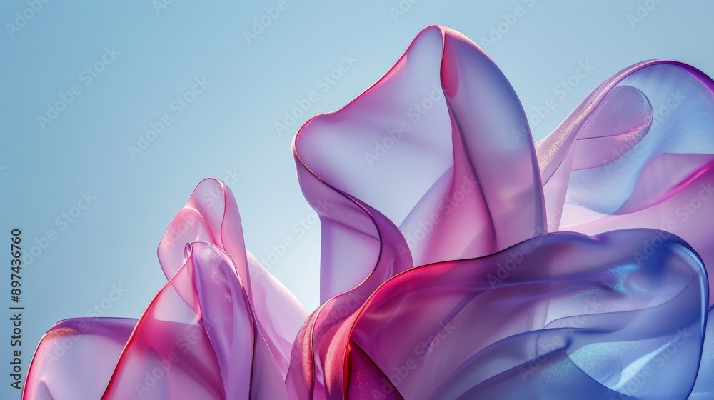 Elegant movement, abstract fabric in shades of purple and blue billowing in the wind Elegant movement, abstract fabric in shades of purple and blue billowing in the wind