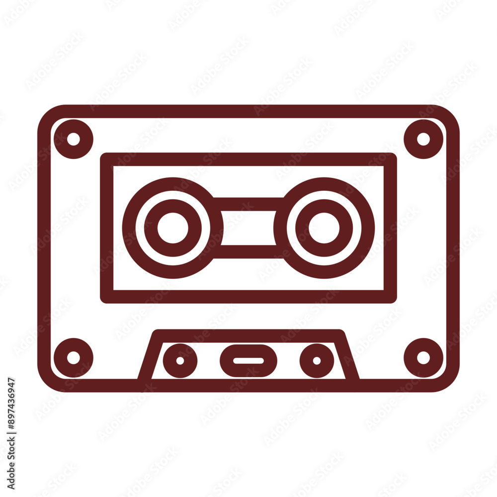 Cassette Vector Line Maroon Icon Design