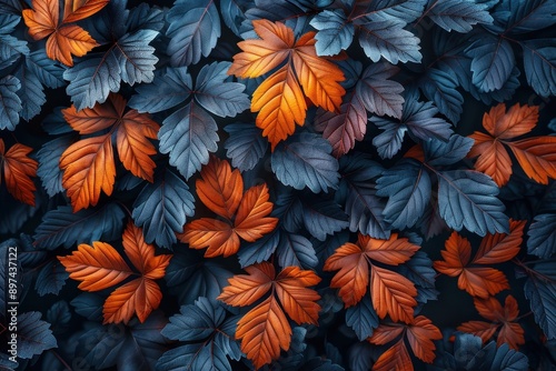 3D Render of Autumn Leaves Pattern on Dark Background  © KADER