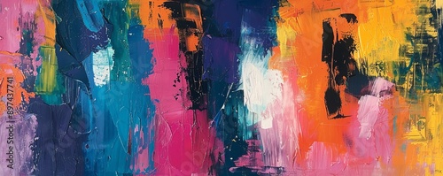 An abstract expressionist painting with bold colors and energetic brushstrokes. © Настя Шевчук
