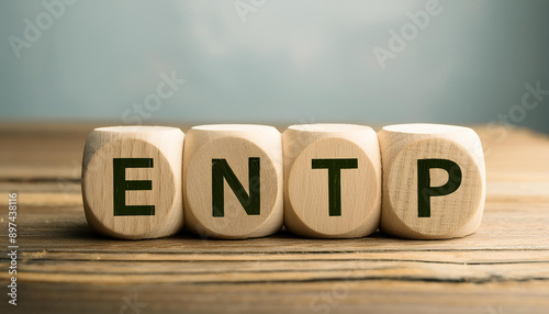 Wooden cubes with text ENTP. Extraverted, Intuitive, Thinking, Perceiving. Personality type. photo