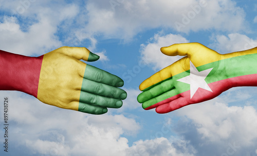 Myanmar aka Burma and  Guinea-Conakry country handshaking with flags, consensus concept international co-operation illustration