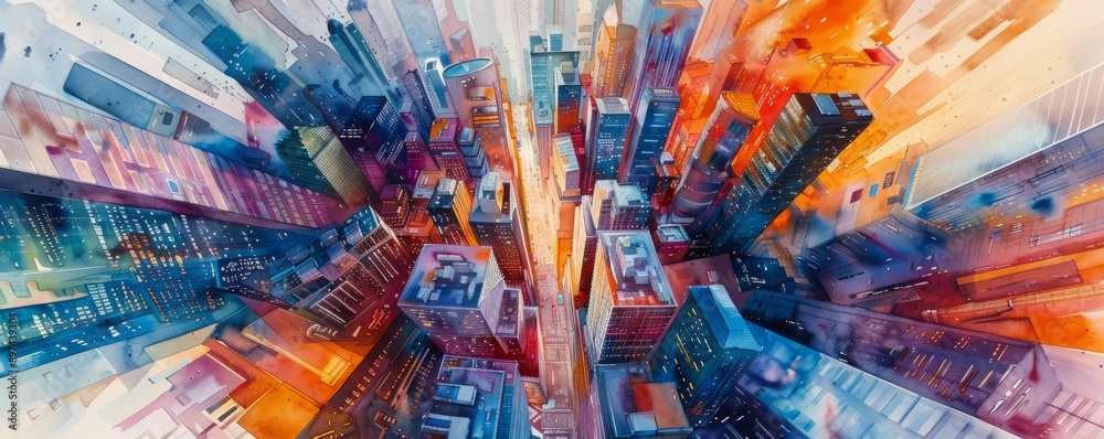 A watercolor painting of a futuristic city nestled among towering skyscrapers, its vibrant colors and flowing lines creating a sense of wonder. A watercolor painting of a futuristic city nestled among towering skyscrapers, its vibrant colors and flowing lines creating a sense of wonder.
