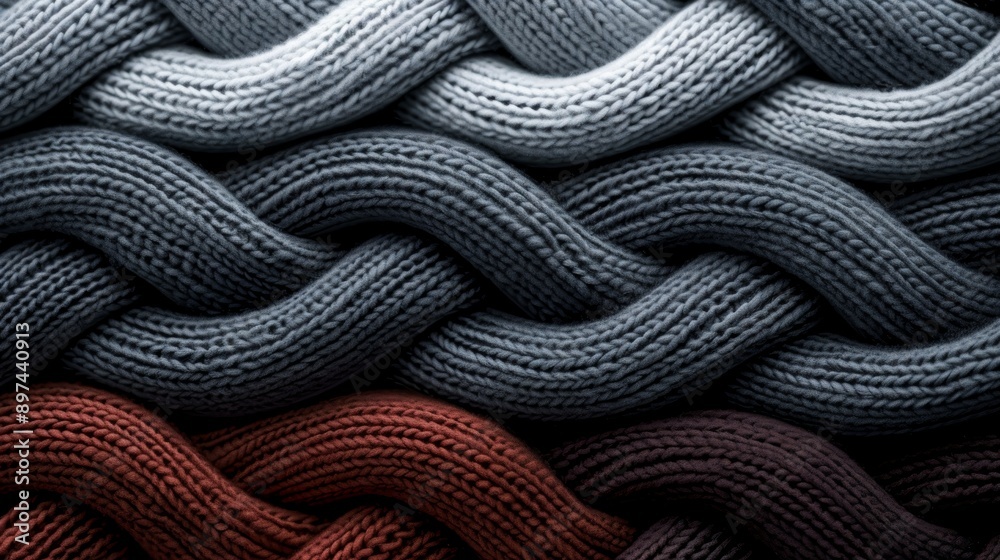 Fototapeta premium Abstract woven pattern in shades of blue, brown, and gray. A textured background with a warm and inviting feel.