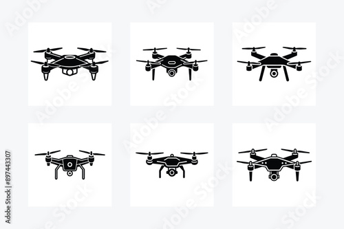 Small Drone Vector Illustration, Cartoon Clipart, Line Art Design

