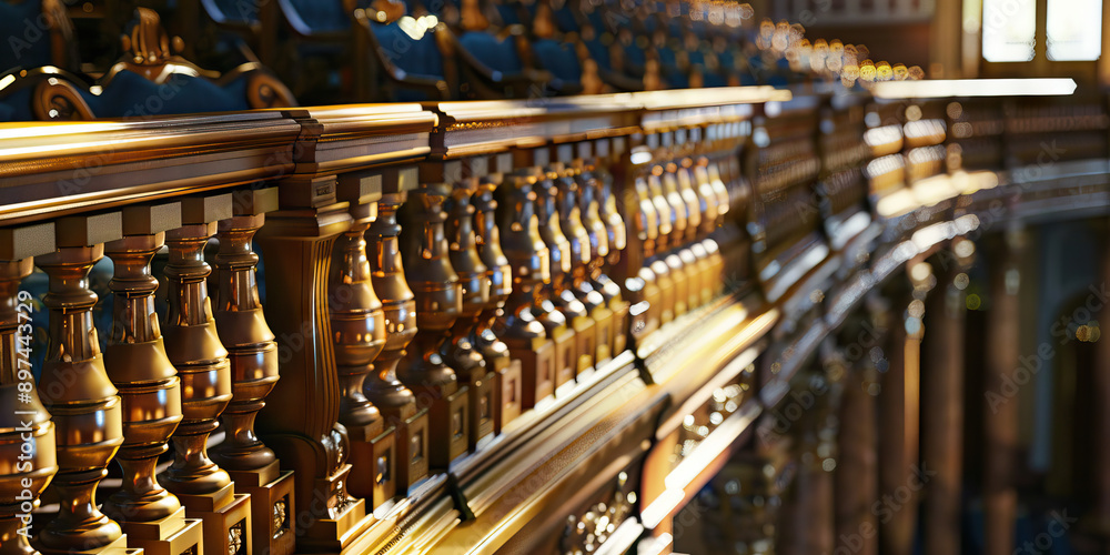 Legislative Chamber's Gilded Balustrade: An ornate balcony overlooking a grand chamber, with rows of legislators' seats Legislative Chamber's Gilded Balustrade: An ornate balcony overlooking a grand chamber, with rows of legislators' seats