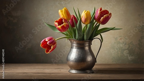 highquality still life for a bouquet of tulip in vinta background
