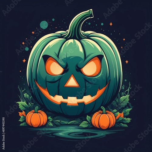 halloween pumpkin with bats photo