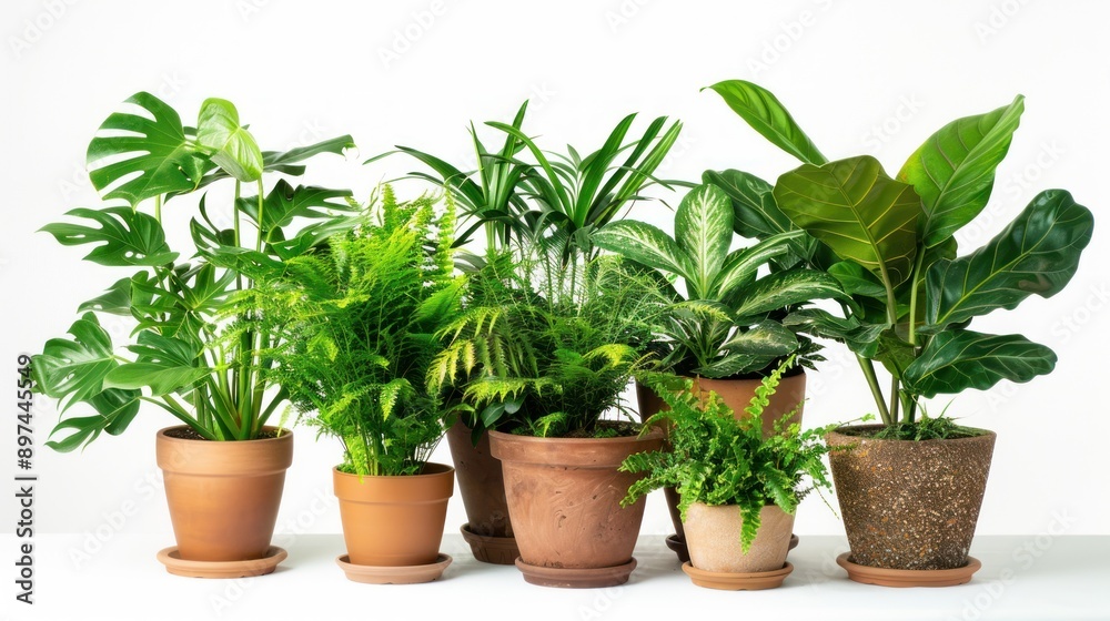 A Collection of Lush Green Houseplants in Terracotta Pots A Collection of Lush Green Houseplants in Terracotta Pots
