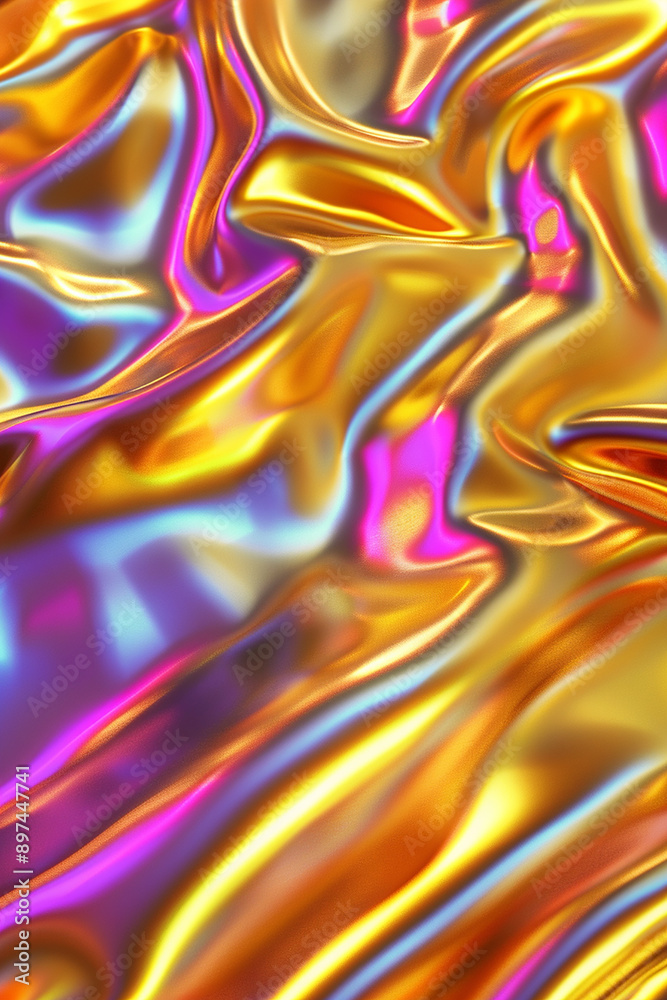 Fototapeta premium Abstract vibrant silk-like fabric in orange, pink, and purple tones, creating a dynamic and colorful texture.