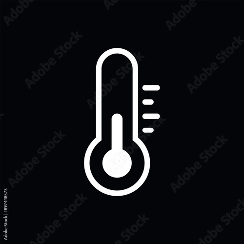 Thermometer Icon Vector Flat Illustration on Black Background. Cold Weather, Freezing, Temperature Flat Sign.