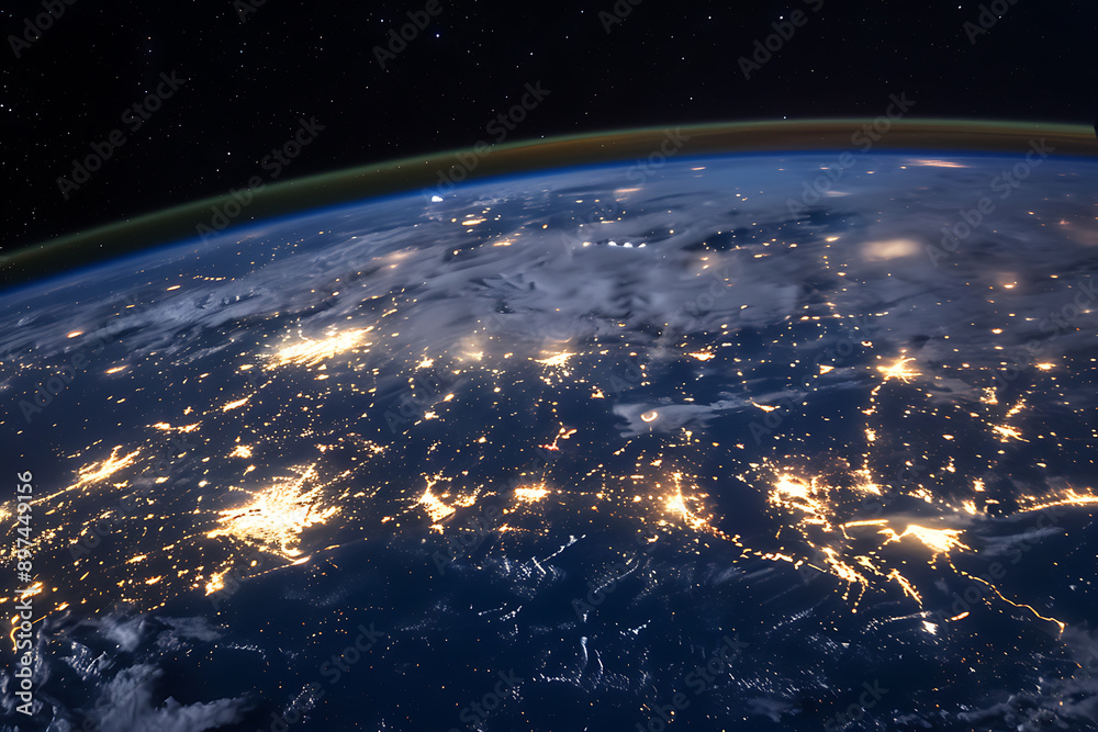 Obraz premium Communication Technology: Global Internet Network Over Earth - Telecommunication and Data Transfer