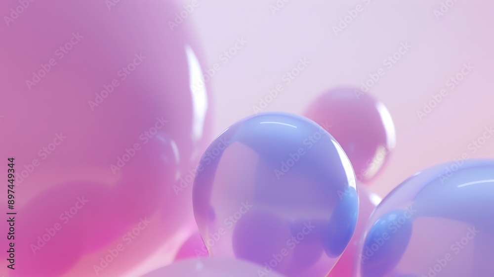 Minimalist design with glossy aesthetic featuring floating smooth spheres in pink, blue, and purple on a pastel background Minimalist design with glossy aesthetic featuring floating smooth spheres in pink, blue, and purple on a pastel background